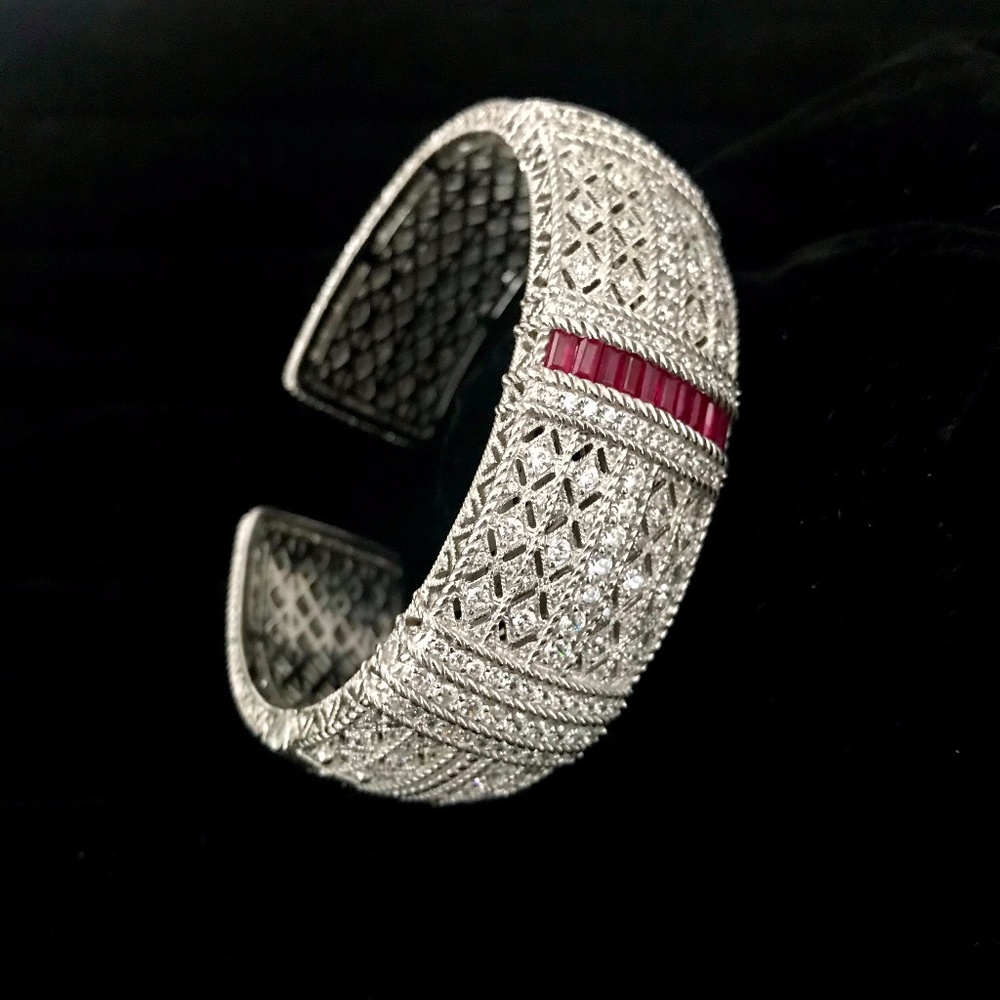 Judith Ripka Sterling Cuff with Ruby Accent